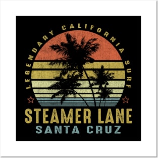 Steamer Lane Retro Palm Sunset - Beach Gift Posters and Art